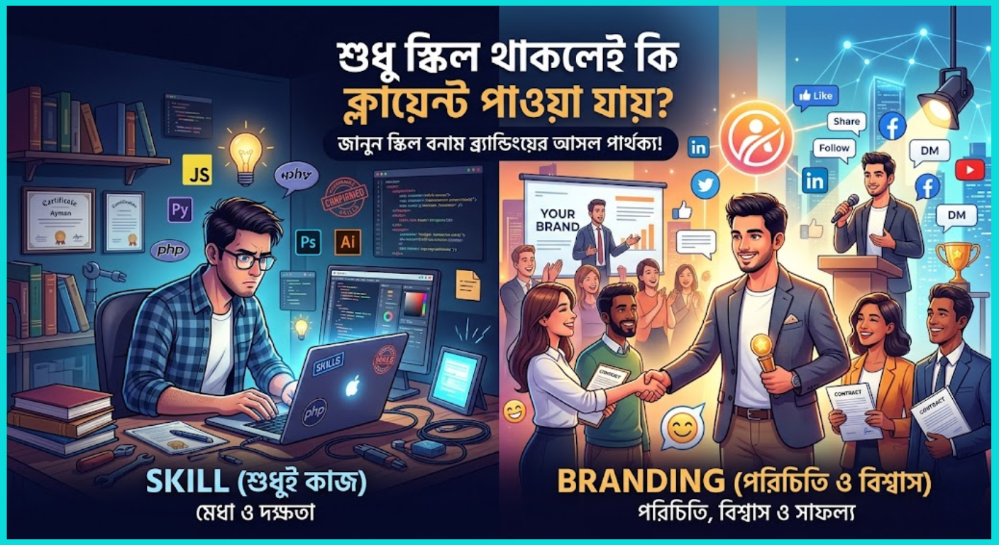 শুধু স্কিল থাকলেই কি ক্লায়েন্ট পাওয়া যায় জানুন স্কিল বনাম ব্র্যান্ডিংয়ের আসল পার্থক্য।